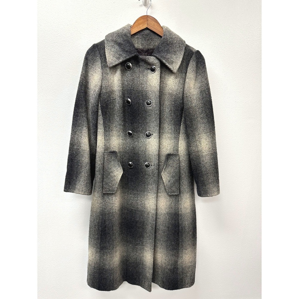 Vintage Bromleigh Wool Double Breasted‎ Overcoat Grey Plaid S